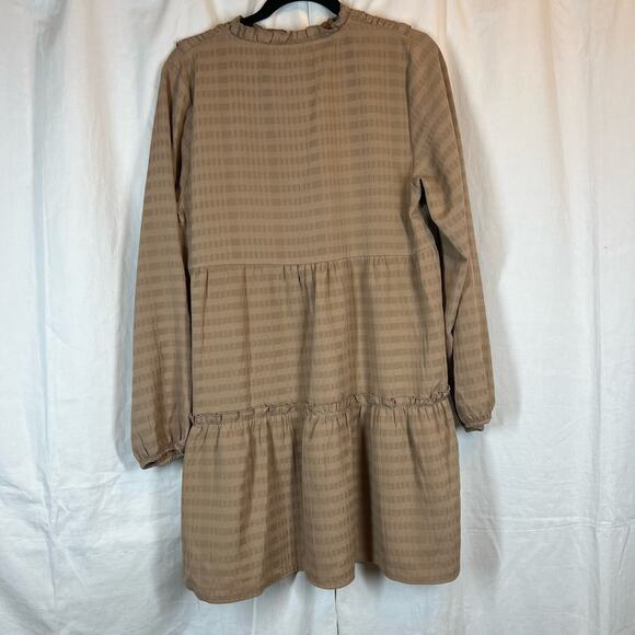 Pink lily tiered smocked bodice babydoll tunic dress long sleeve - Picture 2 of 5